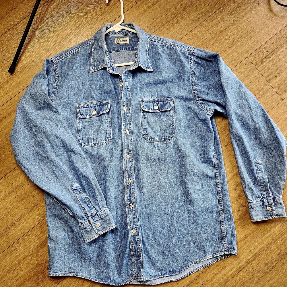 Vtg LL Bean Freeport Maine Men's XL tall Shirt Denim Dbl Flap Pockets Cotton USA